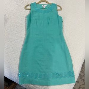EUC Vineyard Vines Linen Aqua dress with sequin trim